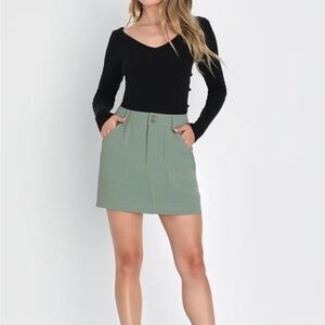 Lulus - Small Capable Cutie Olive Green Mini Skir